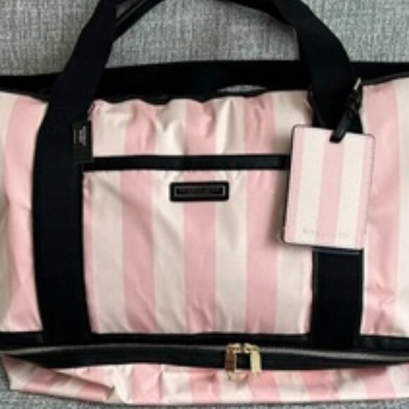 NWT Victoria Secret Large Weekender Classic PinkWhite   price on VS is $139.99 - Picture 2 of 4
